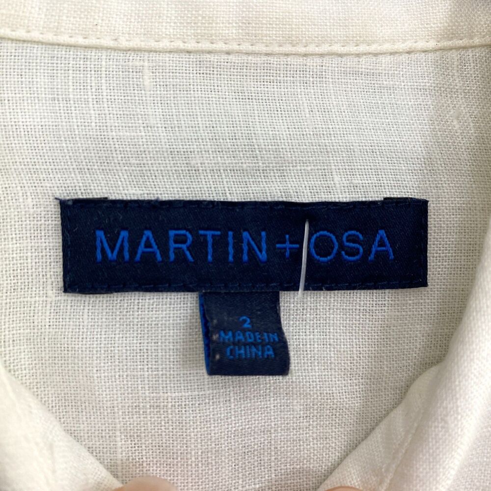 Martin & Osa Linen Shirt Button Up Roll Tab Sleeve Womens 2 White Military - Picture 9 of 14